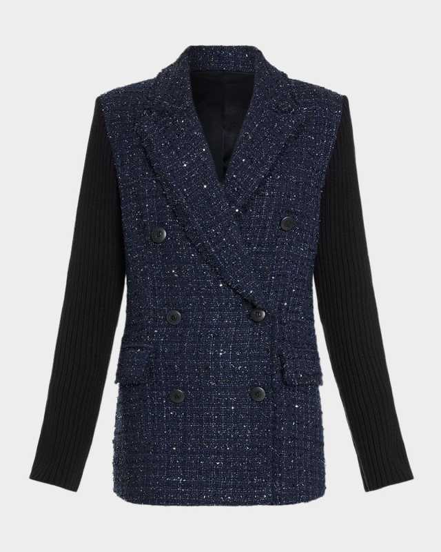 Elsa Double-Breasted Sequined Tweed Blazer